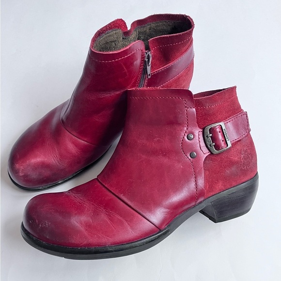 Fly London Boho Red Leather Ankle Boots Booties Size EUR 41 US 10-10.5 - Picture 2 of 10